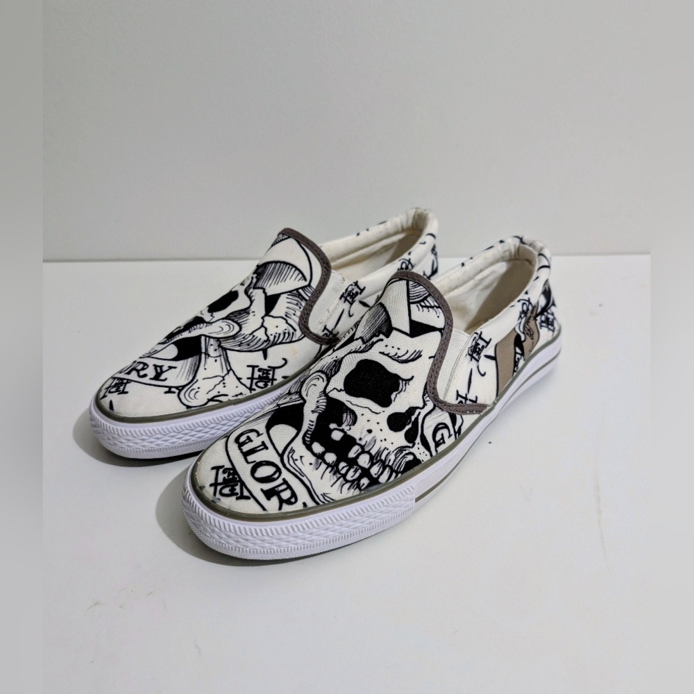 Ed Hardy Black White Skull Tattoo “Glory” Design Men's Slip On Sneaker 11